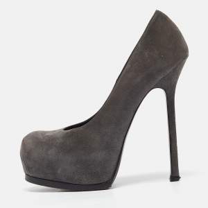 Saint Laurent Grey Suede Tribtoo Platform Pumps Size 37