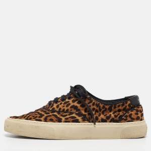 Saint Laurent Paris Brown/Black Canvas Venice Lace Up Sneakers Size 40.5