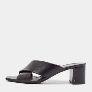 Saint Laurent  Black Leather Loulou Slide Sandals Size 39