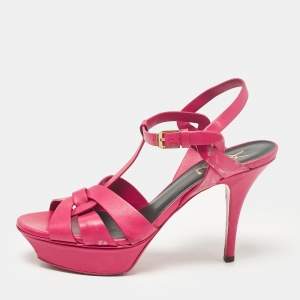 Saint Laurent Pink Leather Tribute Sandals Size 38