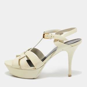Saint Laurent Cream Patent Leather Tribute Sandals Size 38