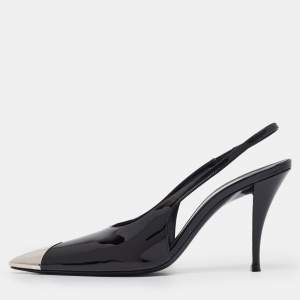 Saint Laurent Black Patent Leather Vesper Slingback Pumps Size 39