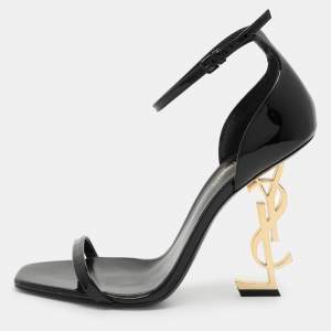 Saint Laurent Black Patent Leather Opyum Ankle Strap Sandals Size 40