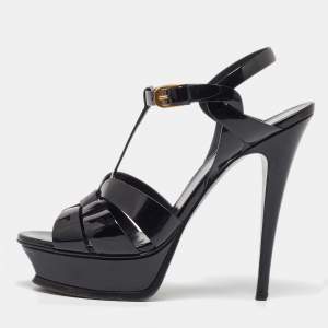 Pre Owned Saint Laurent Black Patent Leather Tribute Platform Sandals Size 39
