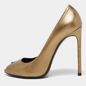 Saint Laurent Gold Leather Peep Toe Pumps Size 37