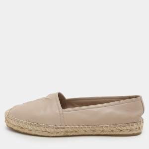 Saint Laurent Beige Leather Cassandra Espadrille Flats Size 37.5