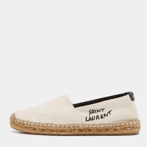 Saint Laurent Off White Canvas Logo Espadrille Flats Size 36.5