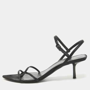 Pre Owned Saint Laurent Black Satin Clara Sandals Size 38