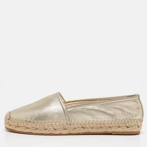 Saint Laurent Gold Leather Cassandra Espadrille Flats Size 35.5