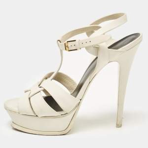 Saint Laurent White Leather Tribute Platform Sandals Size 40