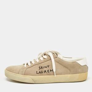 Saint Laurent Beige Leather and Suede Court Classic Sneakers Size 39