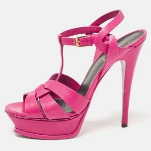 Saint Laurent Pink Leather Tribute Platform Sandals Size 39