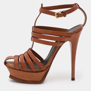 Saint Laurent Brown Leather Ankle Strap Sandals Size 36.5