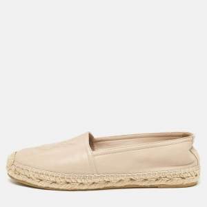 Saint Laurent Beige Leather Cassandre Espadrille Flats Size 36.5