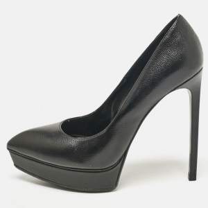 Saint Laurent Black Leather Janis Pointed Toe Platform Pumps Size 37.5