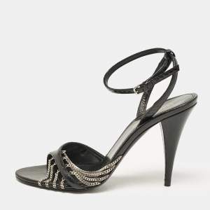Saint Laurent Black Snakeskin Leather Ankle Strap Sandals Size 38