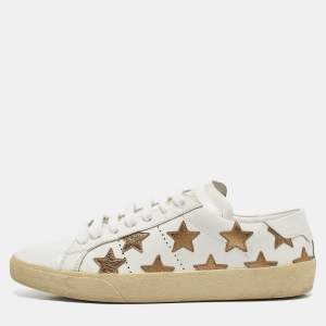 Saint Laurent White/Gold Leather Star Court Classic California Sneakers Size 40