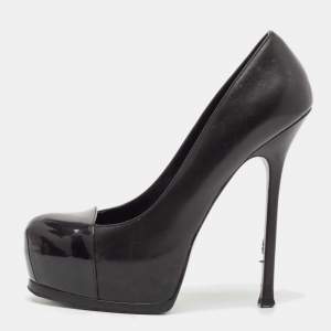 Saint Laurent Black Leather and Patent Leather Tribtoo Platform Pumps Size 40
