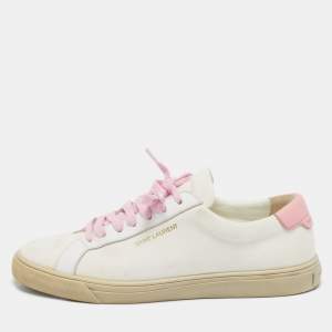 Saint Laurent Off White/Pink Canvas and Leather Andy Low Top Sneakers Size 38.5