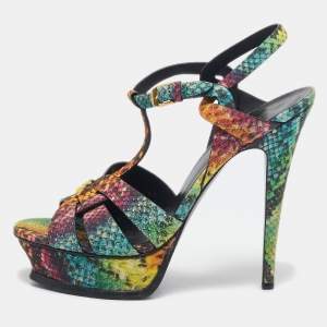 Saint Laurent Multicolor Python Embossed Leather Tribute Sandals Size 39.5