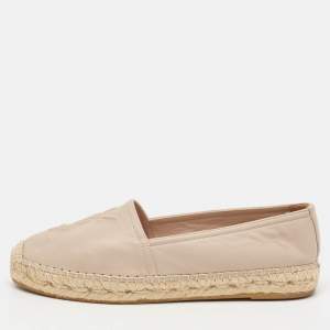 Saint Laurent Beige Leather Cassandre Espadrille Flats Size 35.5