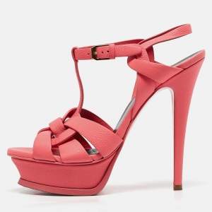 Saint Laurent Pink Leather Tribute Sandals Size 37.5