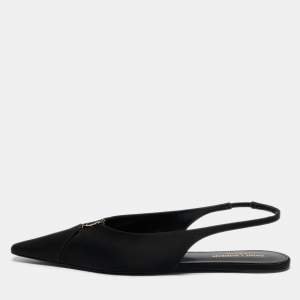 مملوكة مسبقًا Saint Laurent Black Satin Babylone Slingback Flats Size 38