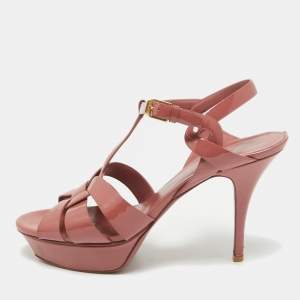 Saint Laurent Pink Patent Leather Tribute Sandals Size 41