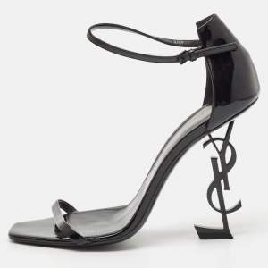 Saint Laurent Black Patent Leather Opyum Sandals Size 41
