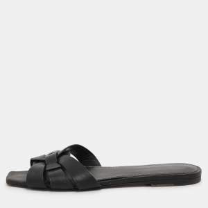 Saint Laurent Black Leather Tribute Flats Size 37.5
