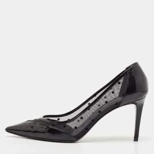 Saint Laurent Black Mesh and Leather Pointed Toe Pumps Size 39