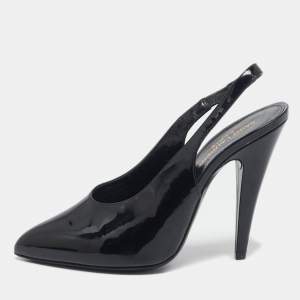 Saint Laurent Black Patent Leather George Slingback Pumps Size 38.5