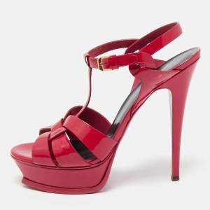 Saint Laurent Pink Patent Leather Tribute Sandals Size 40