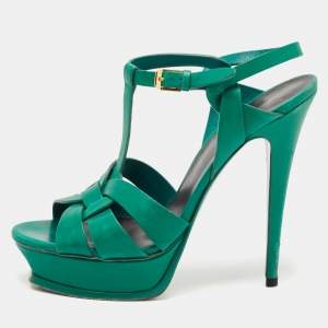Saint Laurent Green Leather Tribute Sandals Size 40