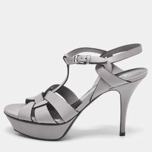 Saint Laurent Grey Leather Platform Sandals Size 39