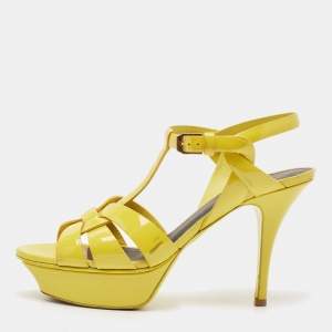 Saint Laurent Yellow Patent Leather Tribute Platform Sandals Size 37