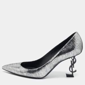 Saint Laurent Silver Texture Suede Opyum Pumps Size 39.5