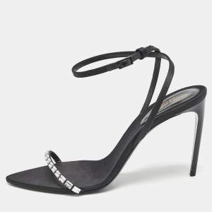Saint Laurent Black Satin Ankle Strap Sandals Size 39