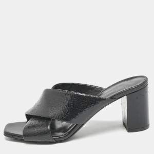 Saint Laurent Black Leather Loulou Cross Strap Slide Sandals Size 36