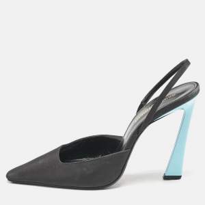 Saint Laurent Black/Blue Fabric Blade Slingback Pumps Size 38
