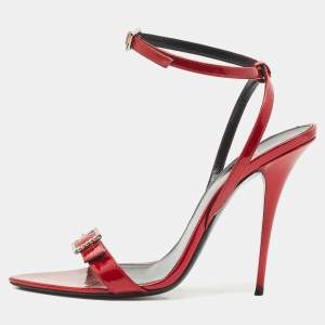 Saint Laurent Red Patent Leather Ankle Strap Sandals Size 39