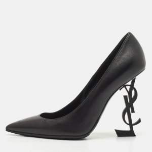 Saint Laurent Black Leather Opyum Pointed Toe Pumps Size 37.5