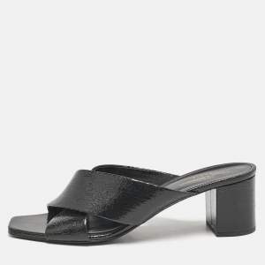 Saint Laurent Black Texture Leather Loulou Criss Cross Mules Size 41