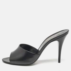 Saint Laurent Black Leather Belfagor Open Toe Slide Sandals Size 39