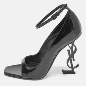 Saint Laurent Black Patent Leather Opyum Peep Toe Pumps Size 36