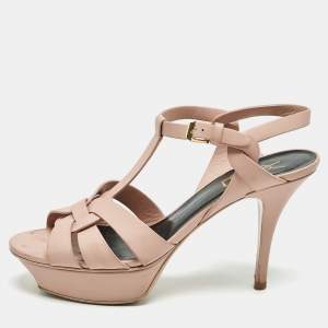 Saint Laurent Light Pink Leather Tribute Ankle Strap Sandals Size 37.5