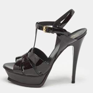 Saint Laurent Burgundy Patent Leather Tribute Sandals Size 39