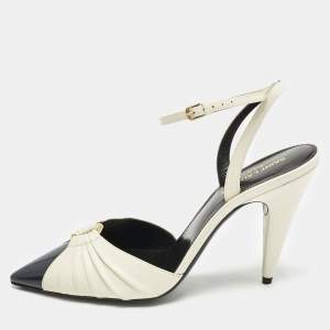Saint Laurent Cream/Black Leather Anja Pointed Toe Slingback Pumps Size 39