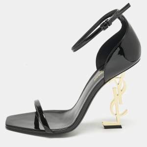 Saint Laurent Black Patent Leather Opyum Sandals Size 40