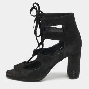 Saint Laurent Black Suede and Velvet Loulou Sandals Size 37